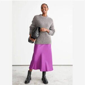 Purple & Other Stories Satin Bias-cut A-Line Midi Skirt Purple US 6
